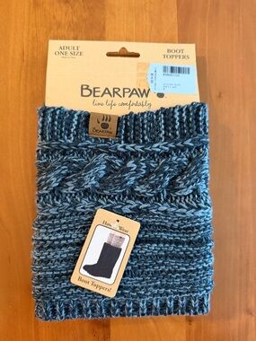 BearPaw Blue & Black Chunky Knit Boot Cuff/Boot Toppers • Adult Size • NWT
